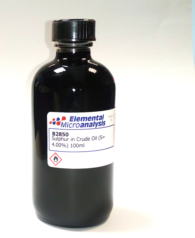 Sulphur in Crude Oil (S= 4.31%) 100ml                                                      See Cert 501020

DISCONTINUED

Flamm. Liquid
UN1267 Class 3